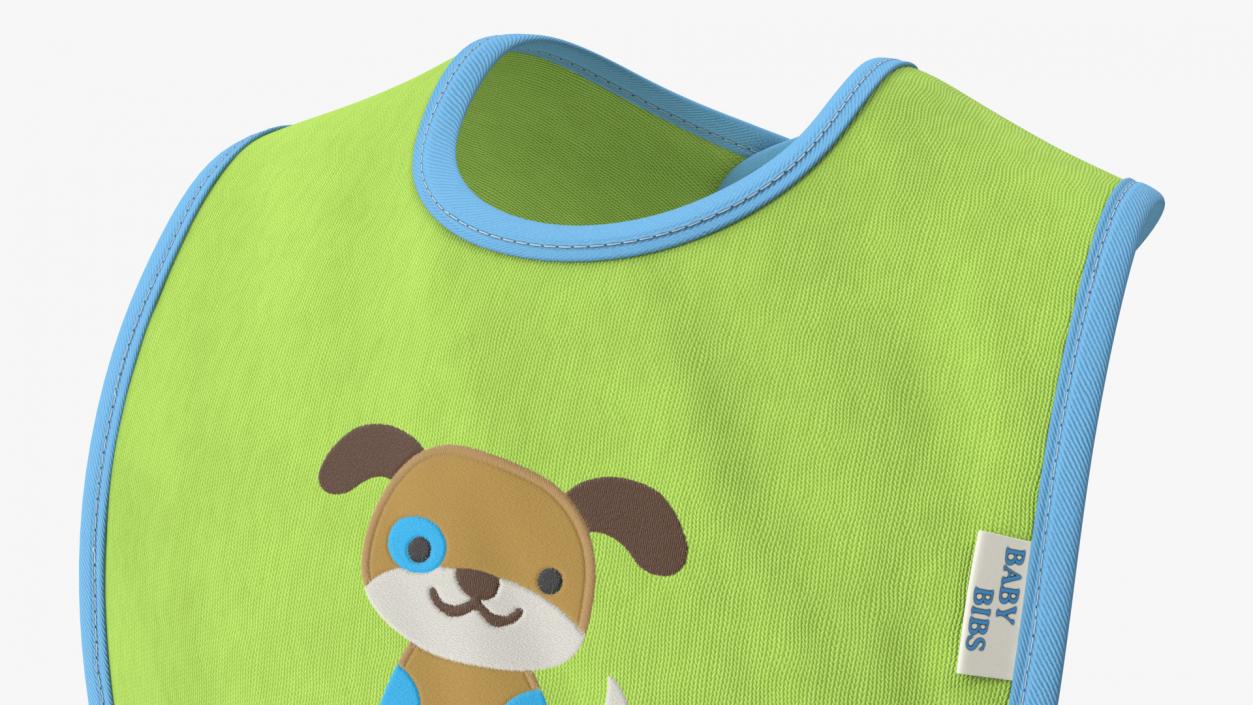 3D Green Baby Bib with Dog Print Put On