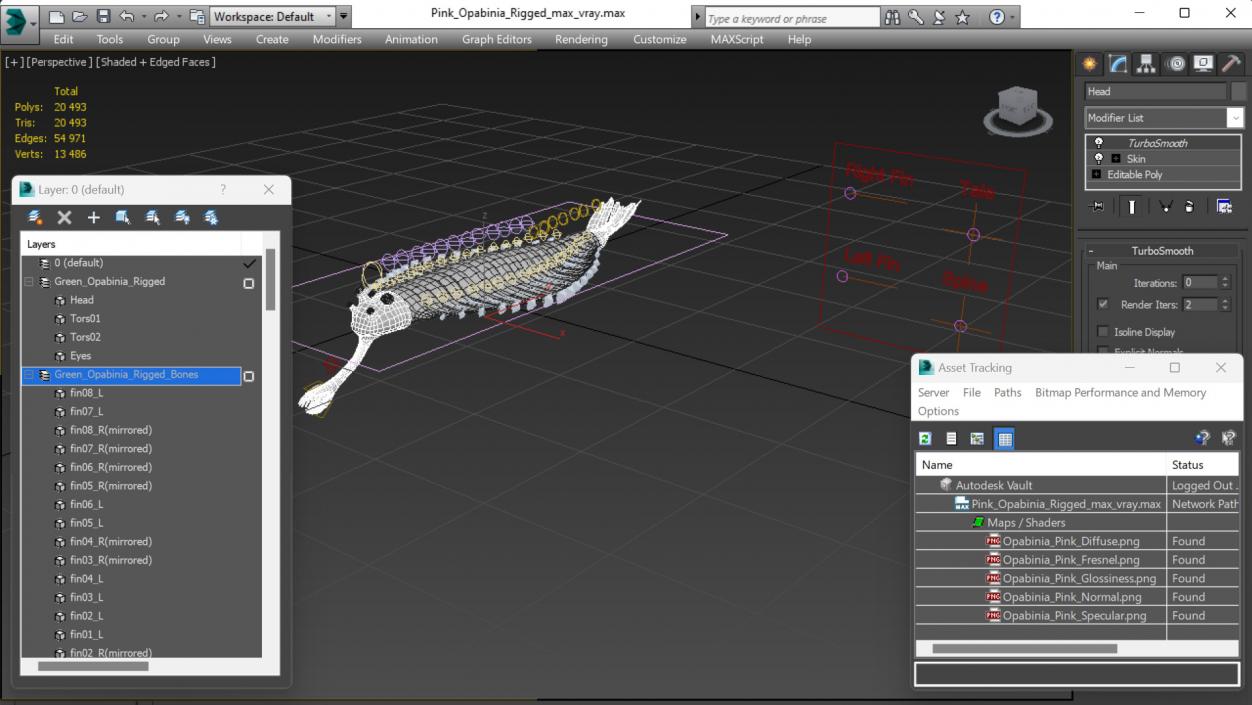 3D model Pink Opabinia Rigged