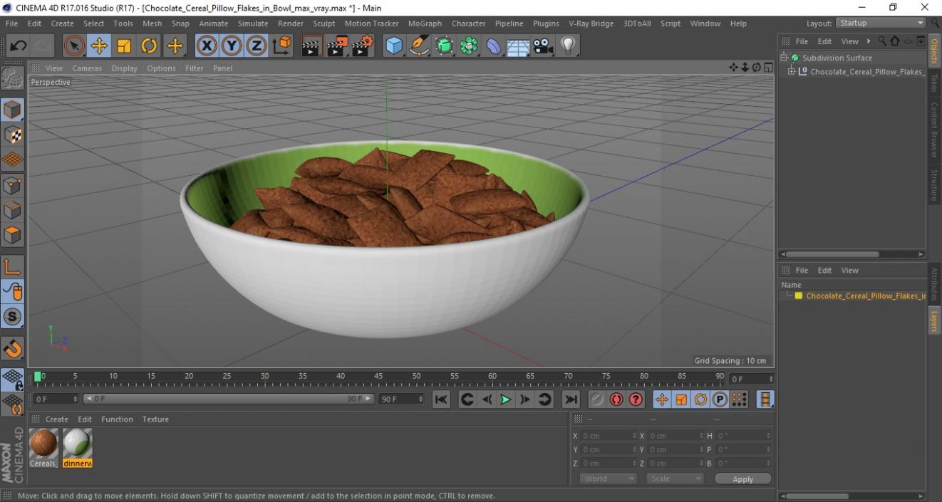 3D Chocolate Cereal Pillow Flakes in Bowl model