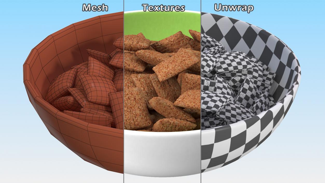 3D Chocolate Cereal Pillow Flakes in Bowl model