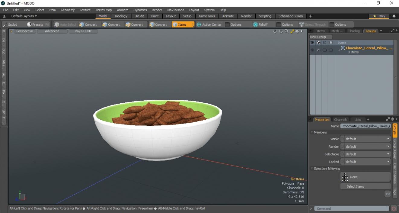 3D Chocolate Cereal Pillow Flakes in Bowl model