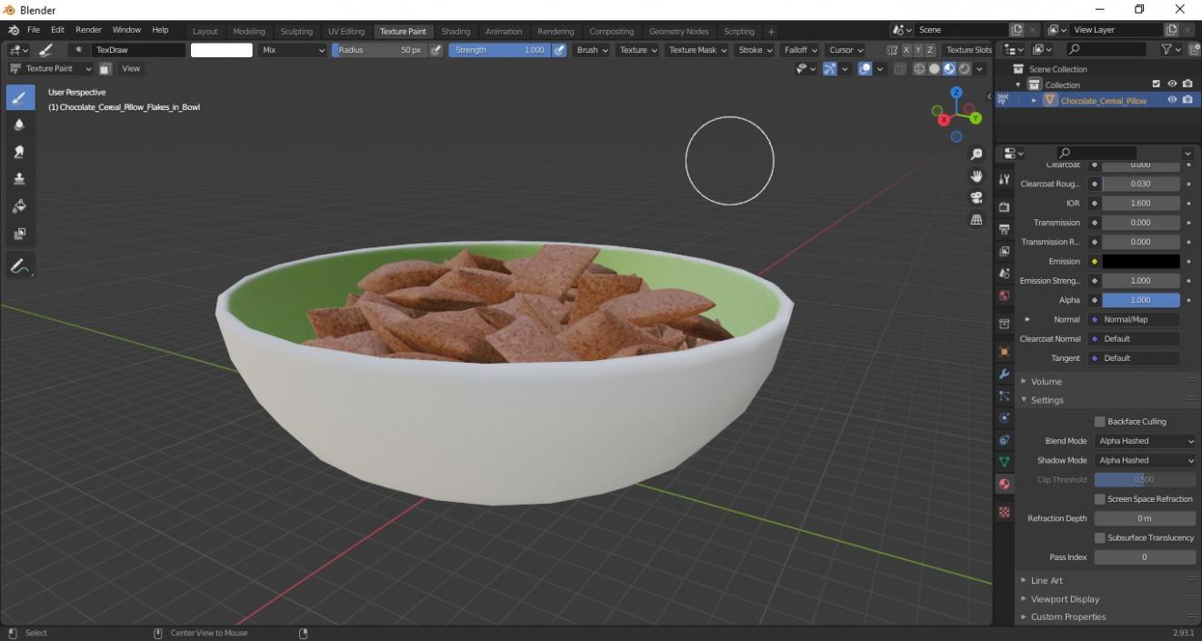 3D Chocolate Cereal Pillow Flakes in Bowl model