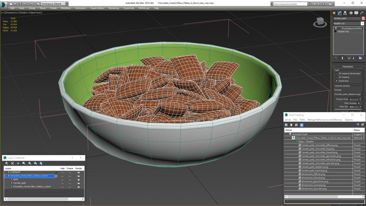 3D Chocolate Cereal Pillow Flakes in Bowl model