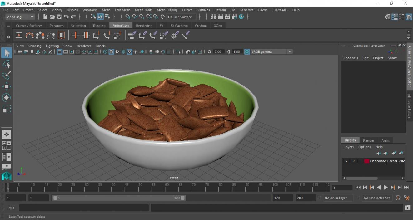 3D Chocolate Cereal Pillow Flakes in Bowl model