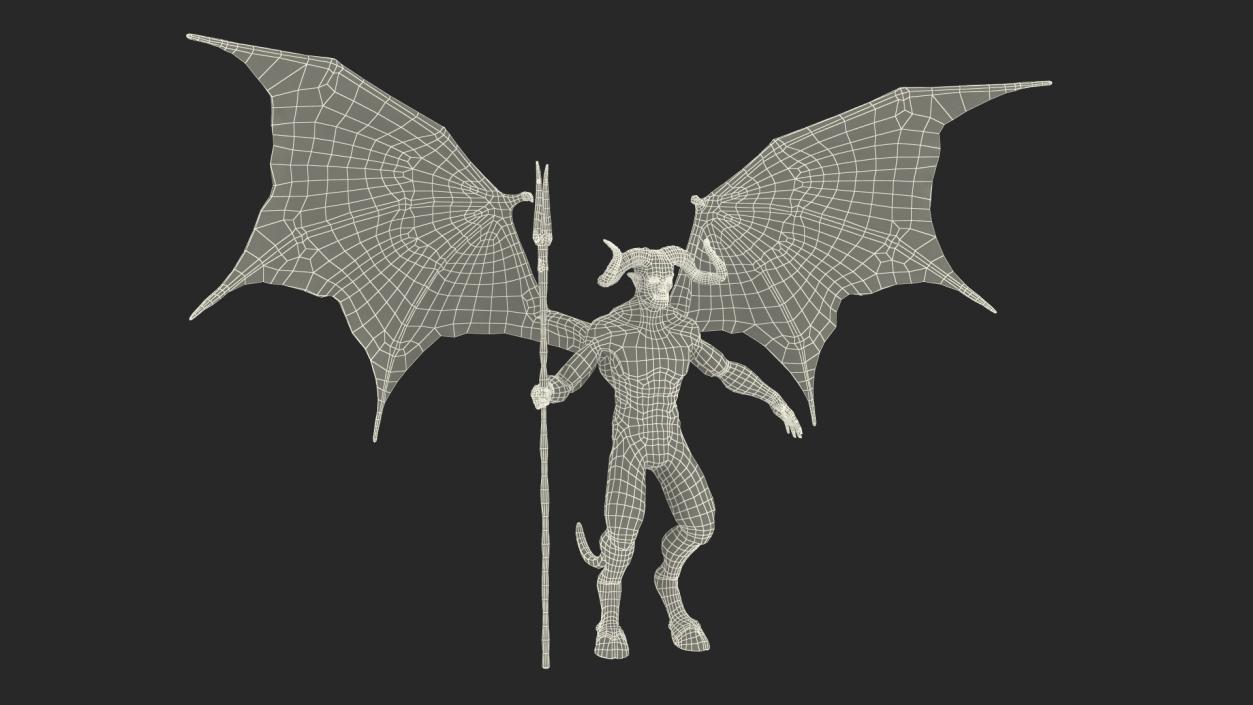 Devil Character with Trident Fur Rigged 3D model