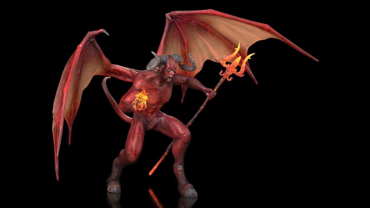 Devil Character with Trident Fur Rigged 3D model