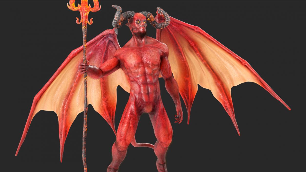 Devil Character with Trident Fur Rigged 3D model