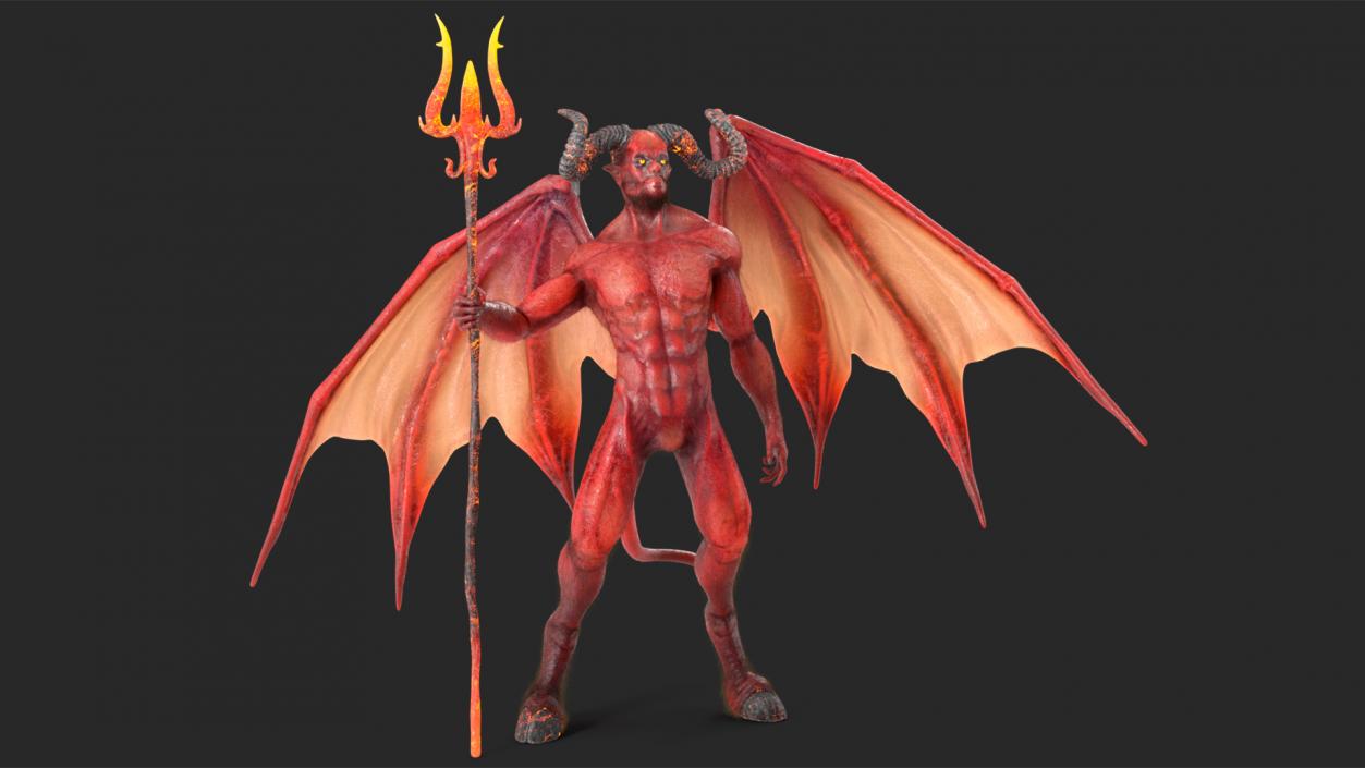 Devil Character with Trident Fur Rigged 3D model