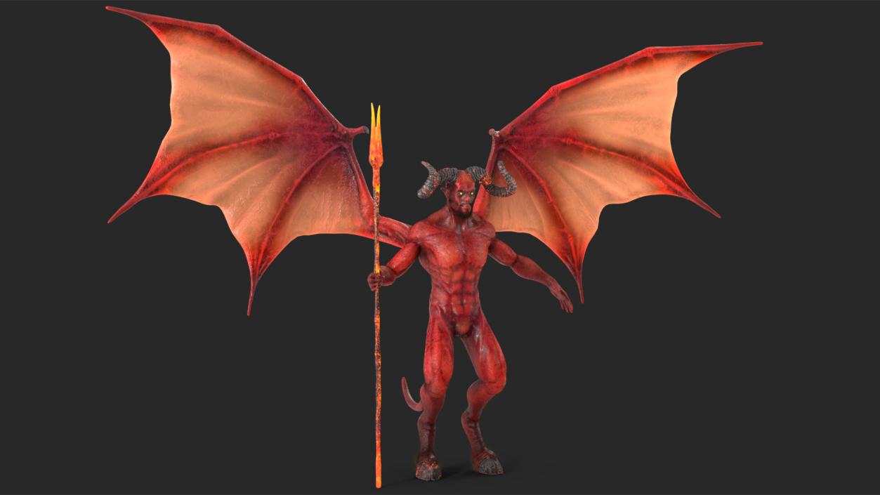 Devil Character with Trident Fur Rigged 3D model