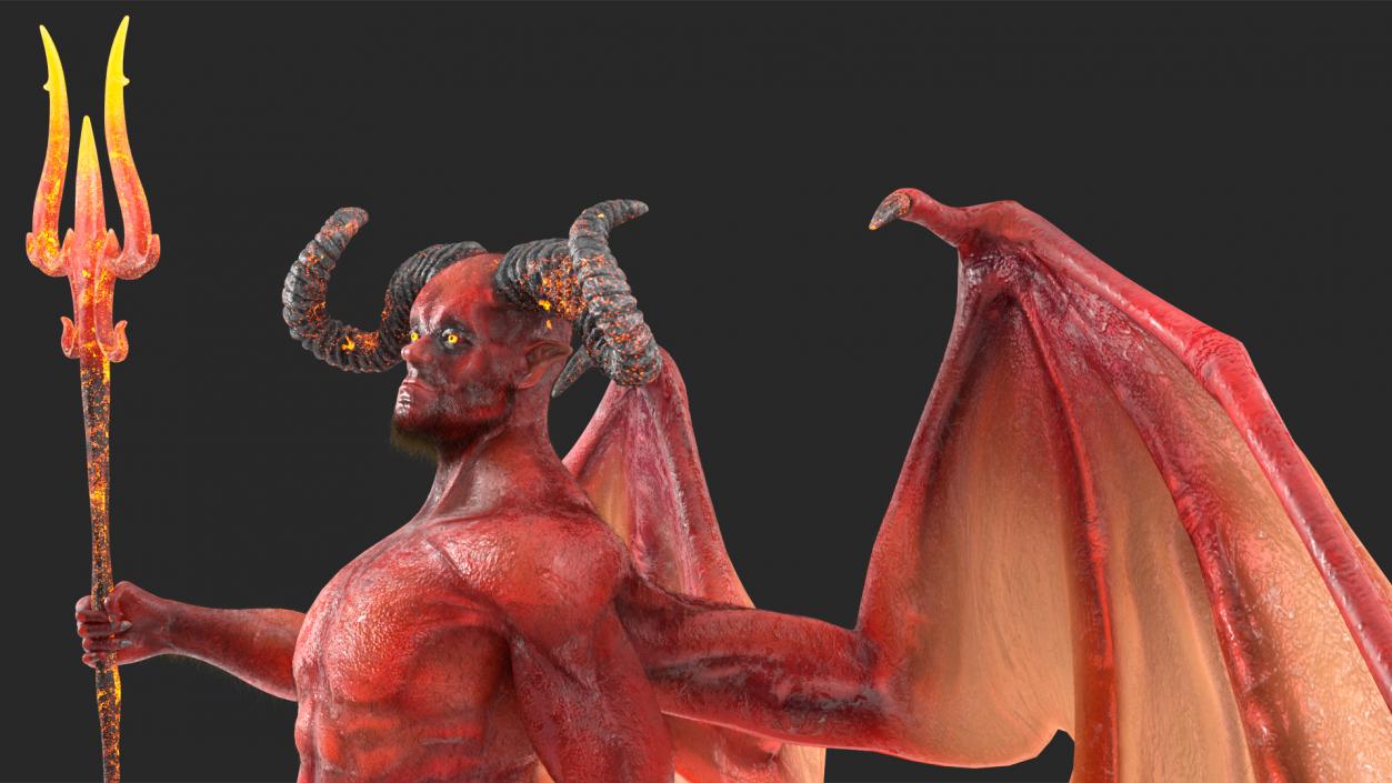 Devil Character with Trident Fur Rigged 3D model