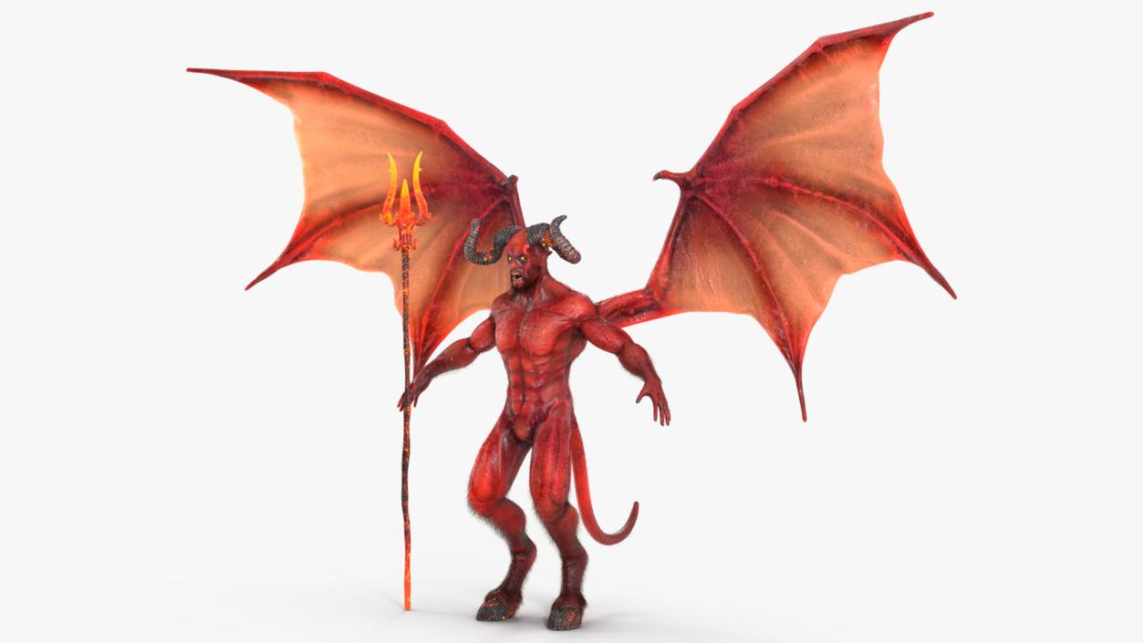 Devil Character with Trident Fur Rigged 3D model