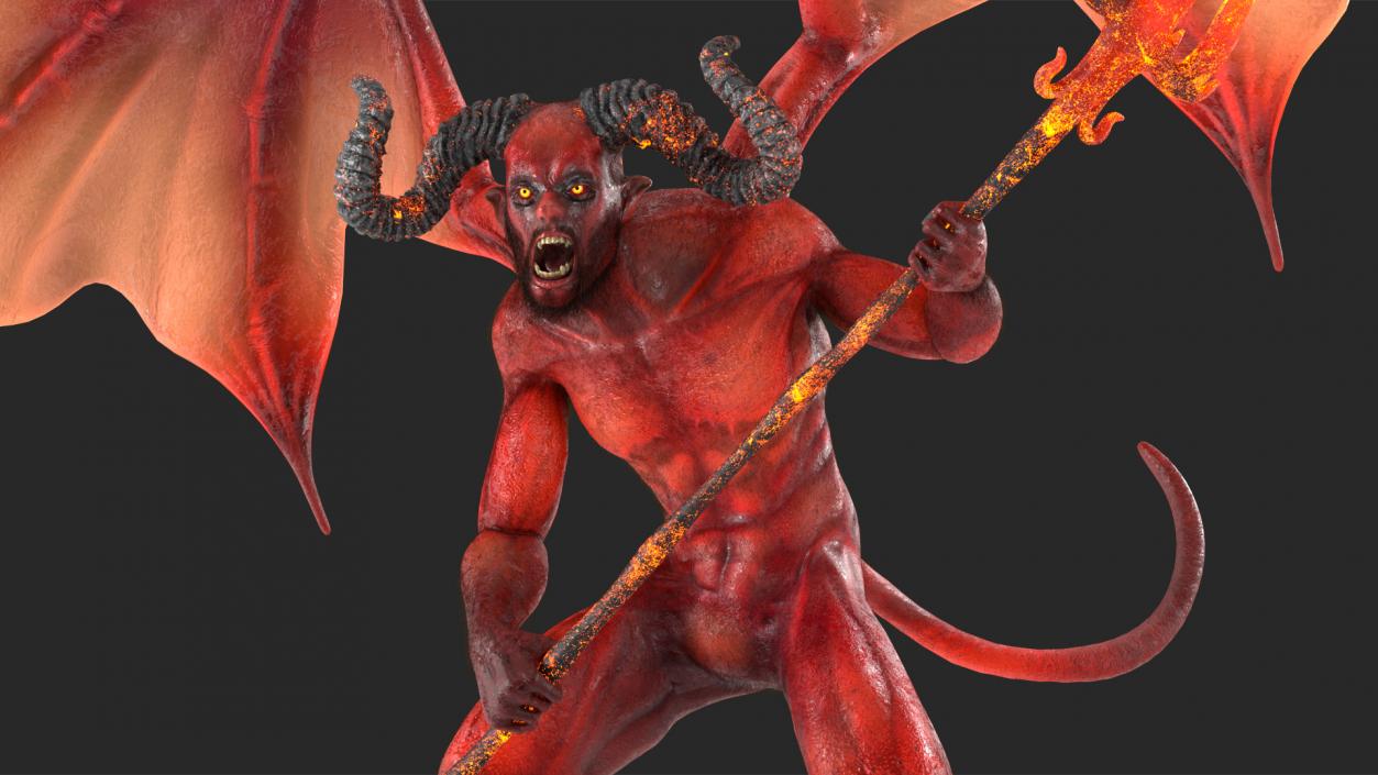 Devil Character with Trident Fur Rigged 3D model