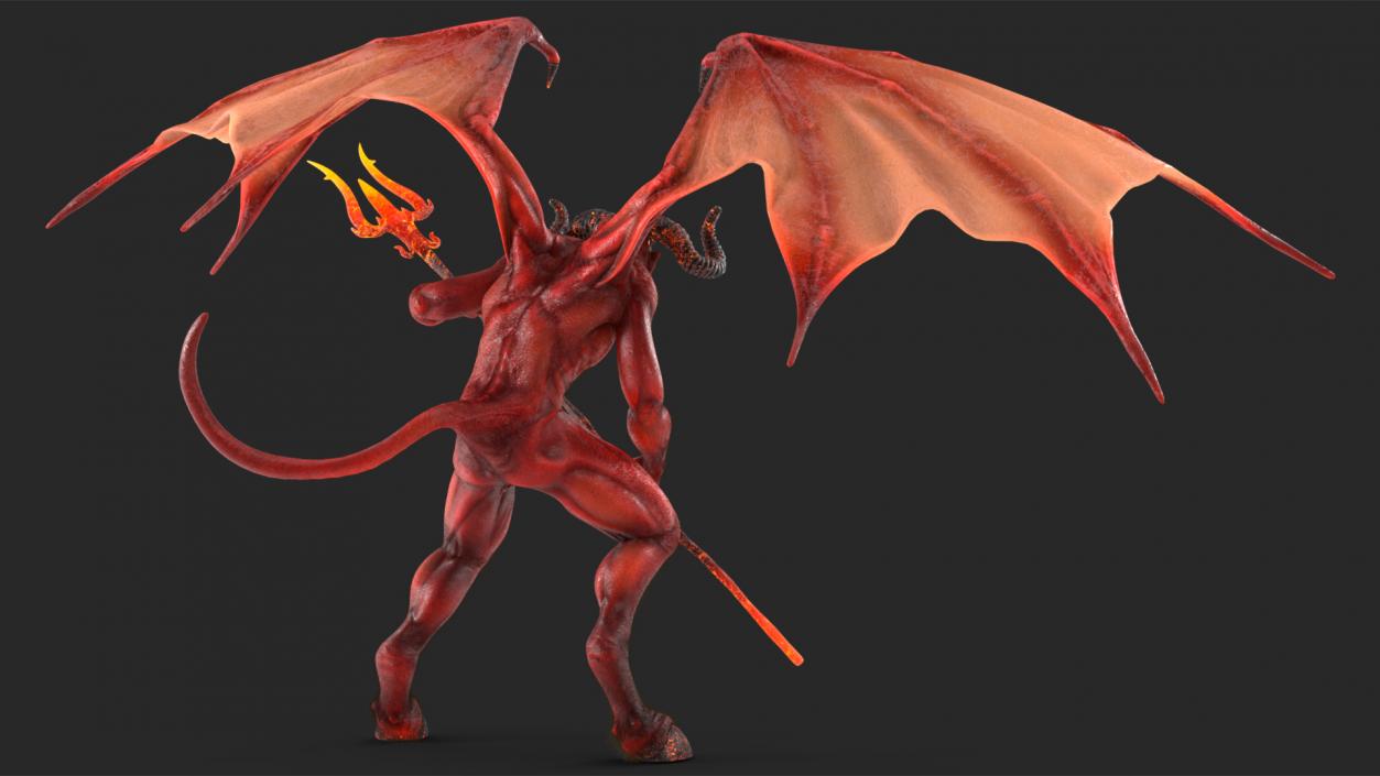 Devil Character with Trident Fur Rigged 3D model