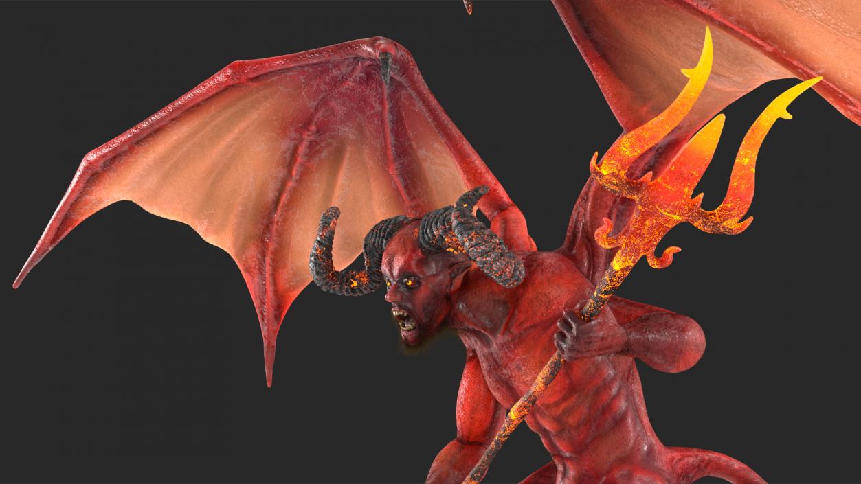 Devil Character with Trident Fur Rigged 3D model