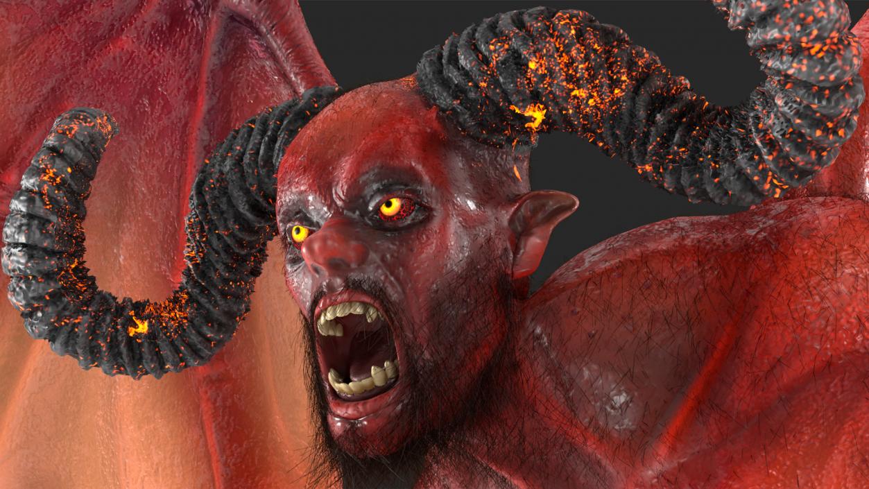 Devil Character with Trident Fur Rigged 3D model