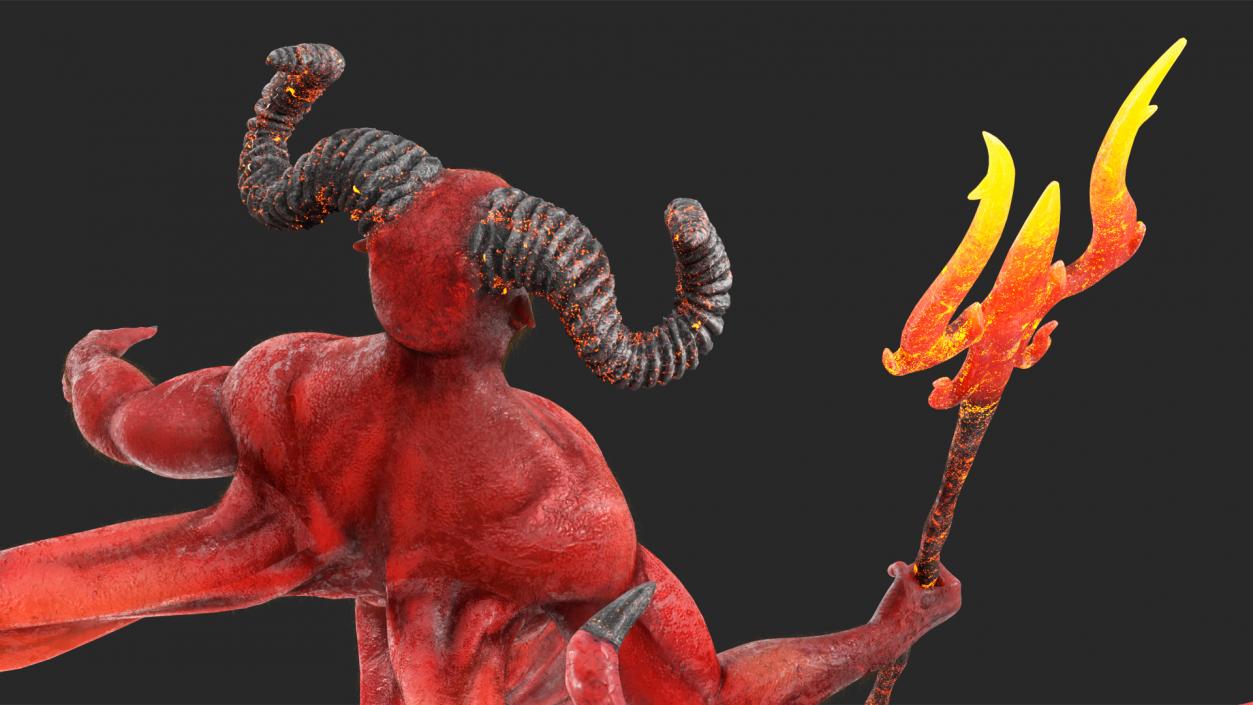 Devil Character with Trident Fur Rigged 3D model