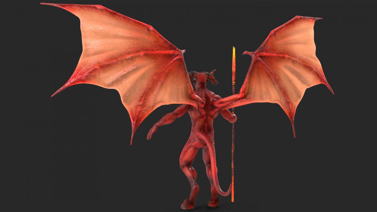 Devil Character with Trident Fur Rigged 3D model