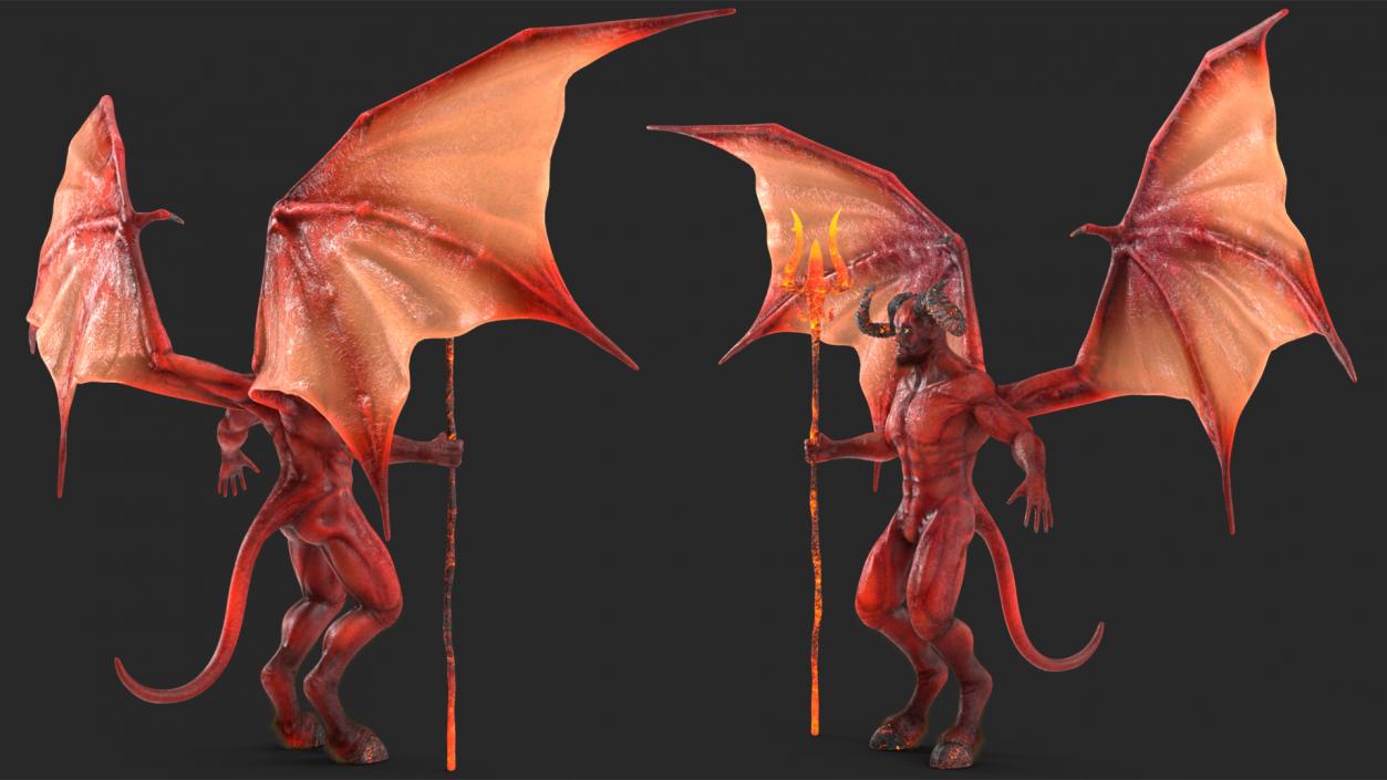 Devil Character with Trident Fur Rigged 3D model