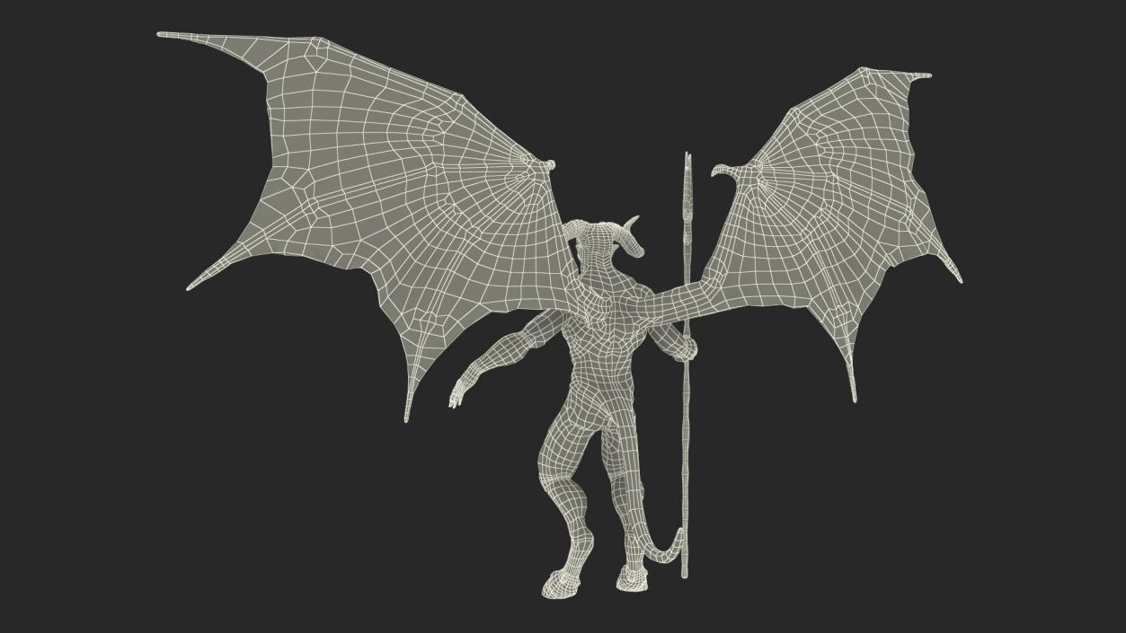 Devil Character with Trident Fur Rigged 3D model