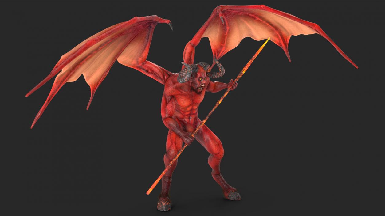 Devil Character with Trident Fur Rigged 3D model