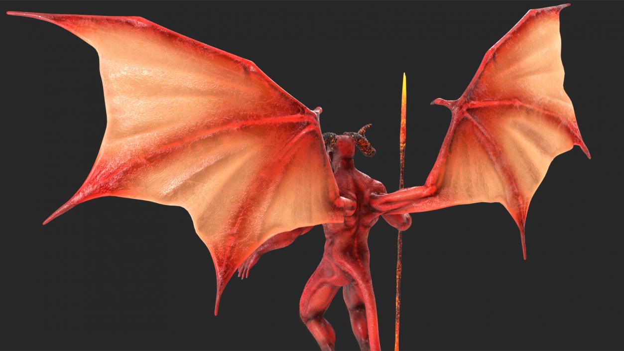 Devil Character with Trident Fur Rigged 3D model