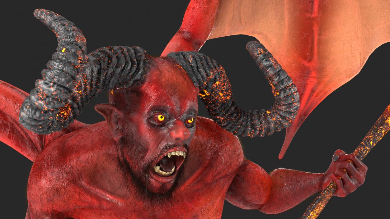 Devil Character with Trident Fur Rigged 3D model