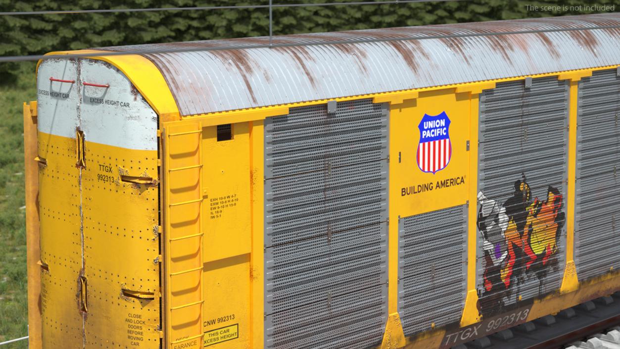 3D Old Union Pacific Autorack Train Car Yellow model