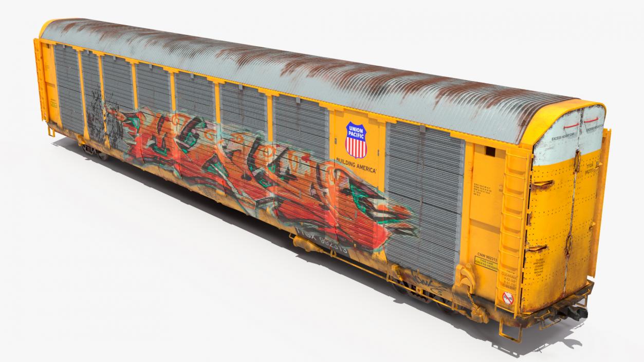 3D Old Union Pacific Autorack Train Car Yellow model