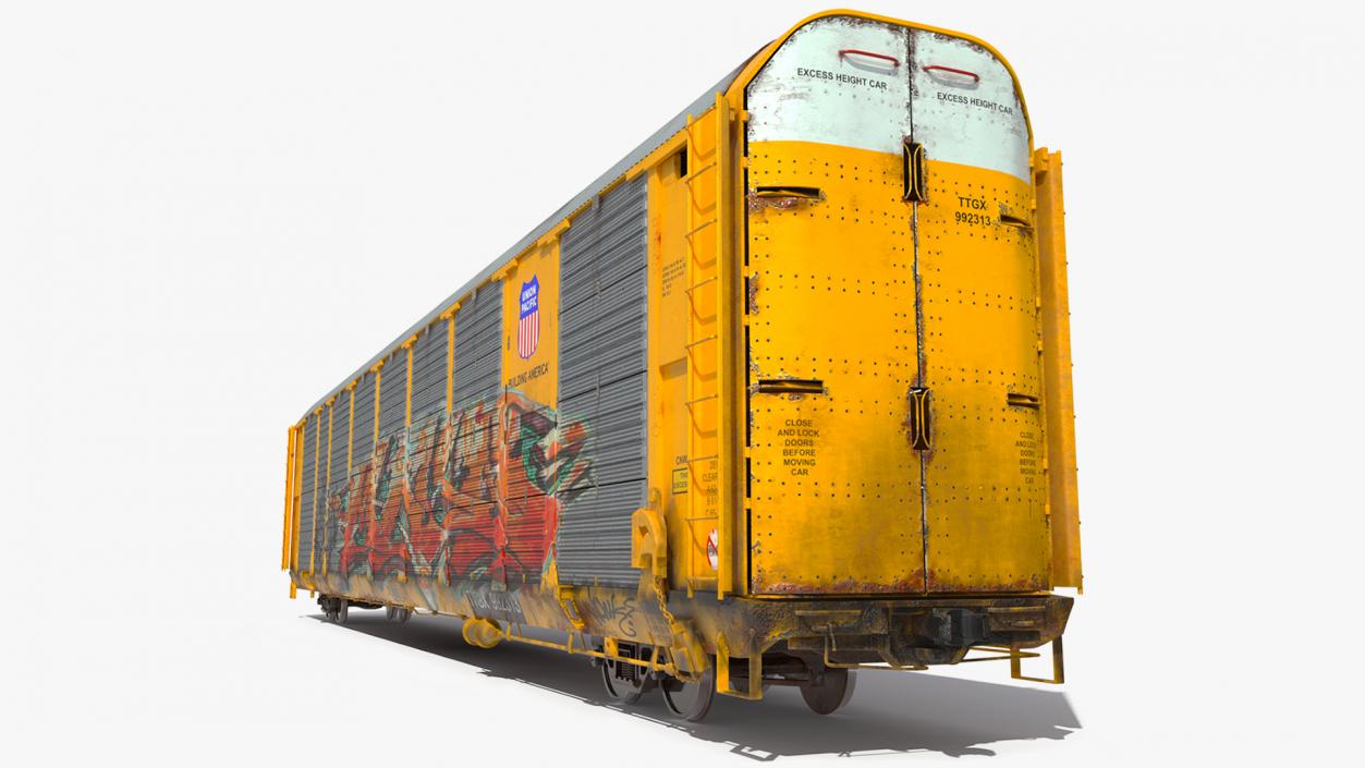 3D Old Union Pacific Autorack Train Car Yellow model