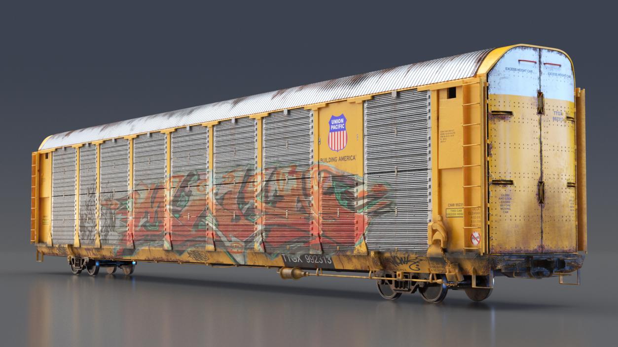 3D Old Union Pacific Autorack Train Car Yellow model