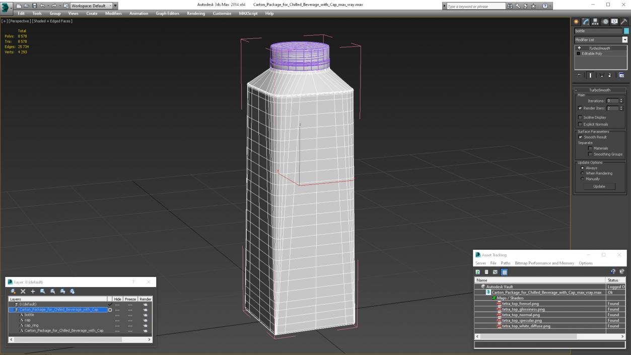 Carton Package for Chilled Beverage with Cap 3D model