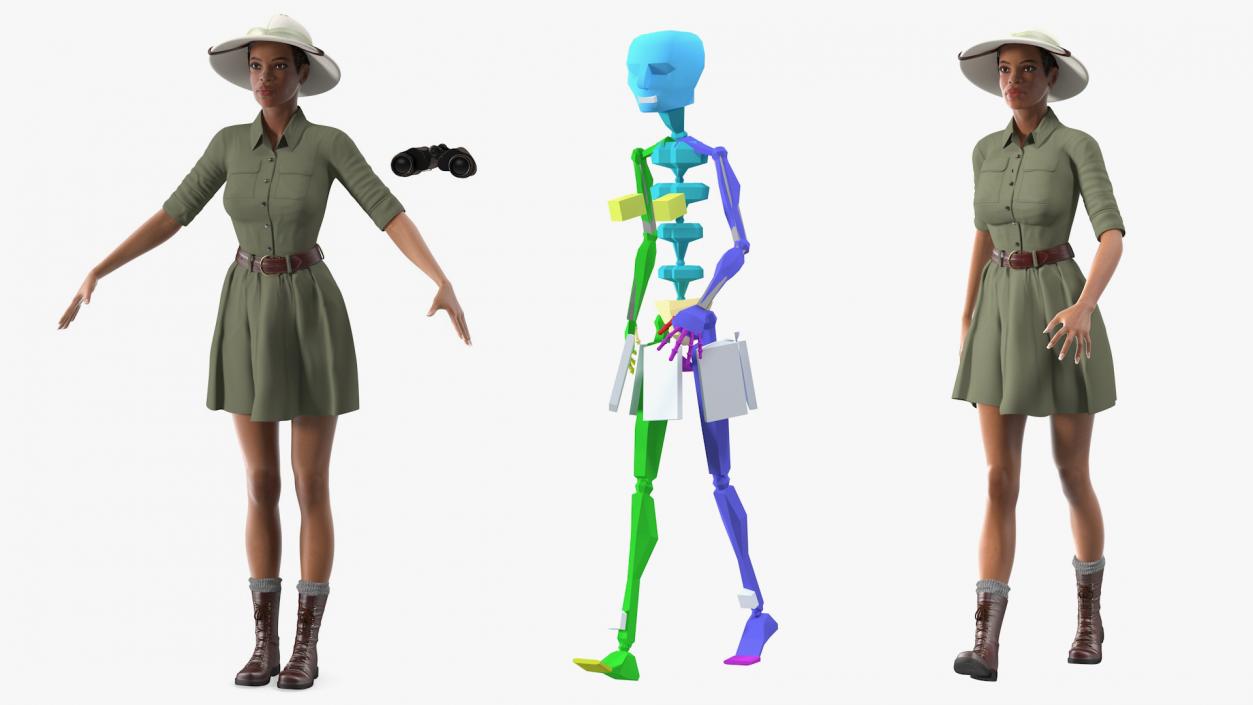 3D Light Skin Black Woman Explorer Rigged model