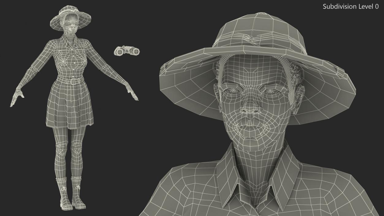 3D Light Skin Black Woman Explorer Rigged model