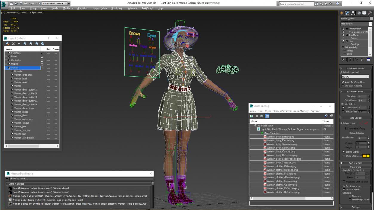 3D Light Skin Black Woman Explorer Rigged model