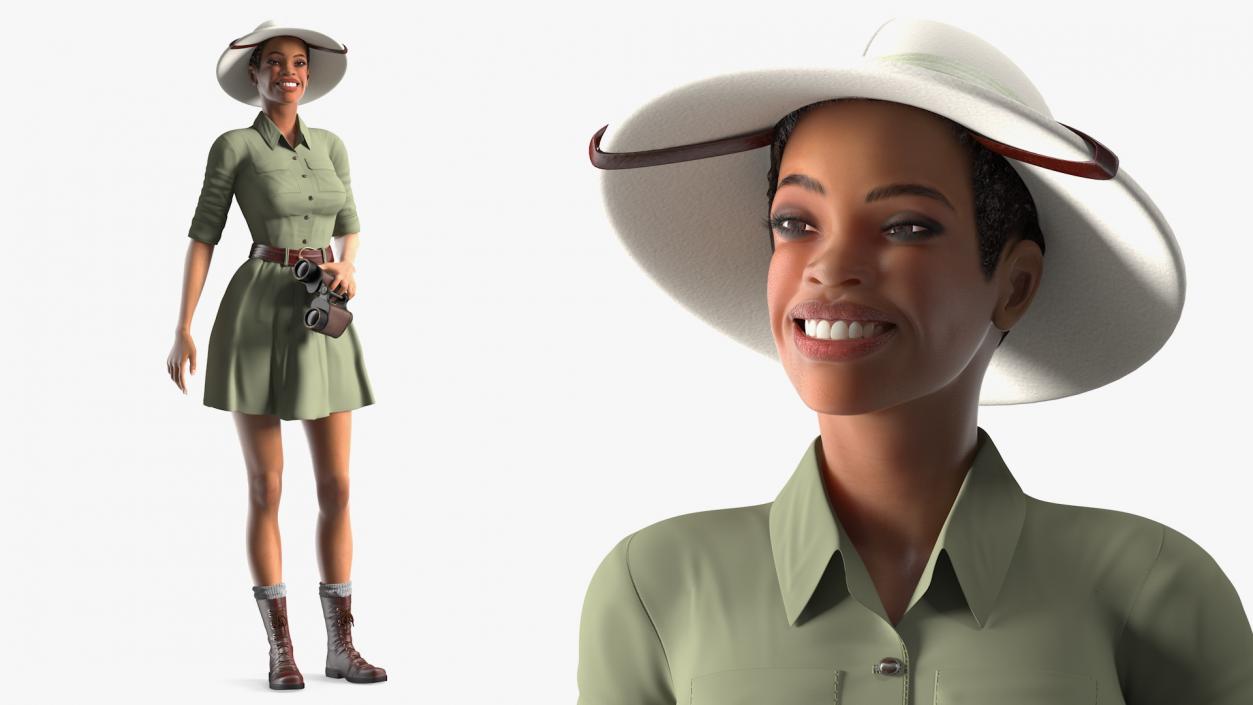 3D Light Skin Black Woman Explorer Rigged model