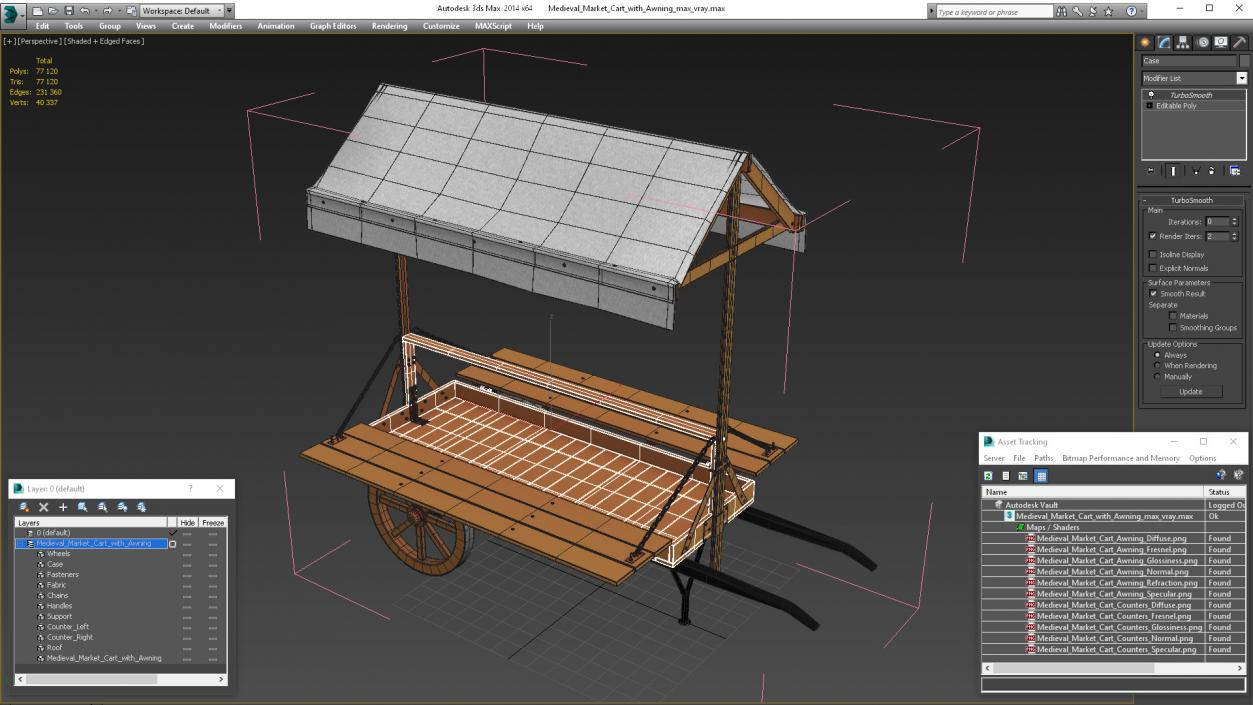 Medieval Market Cart with Awning 2 3D model