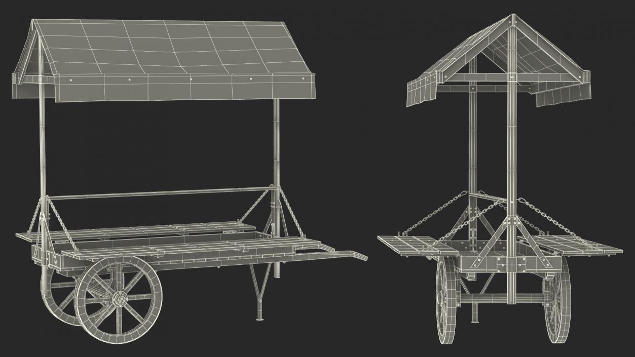 Medieval Market Cart with Awning 2 3D model