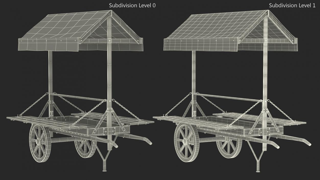 Medieval Market Cart with Awning 2 3D model