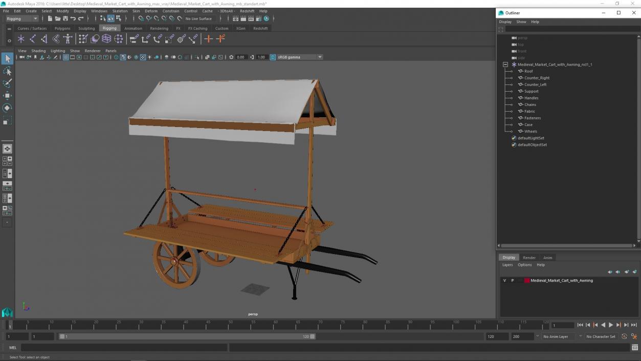 Medieval Market Cart with Awning 2 3D model