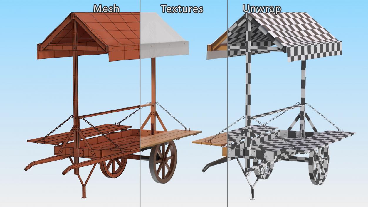 Medieval Market Cart with Awning 2 3D model