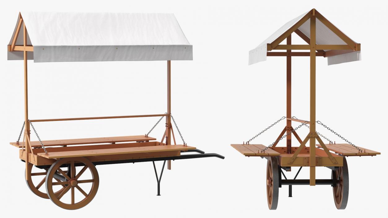 Medieval Market Cart with Awning 2 3D model