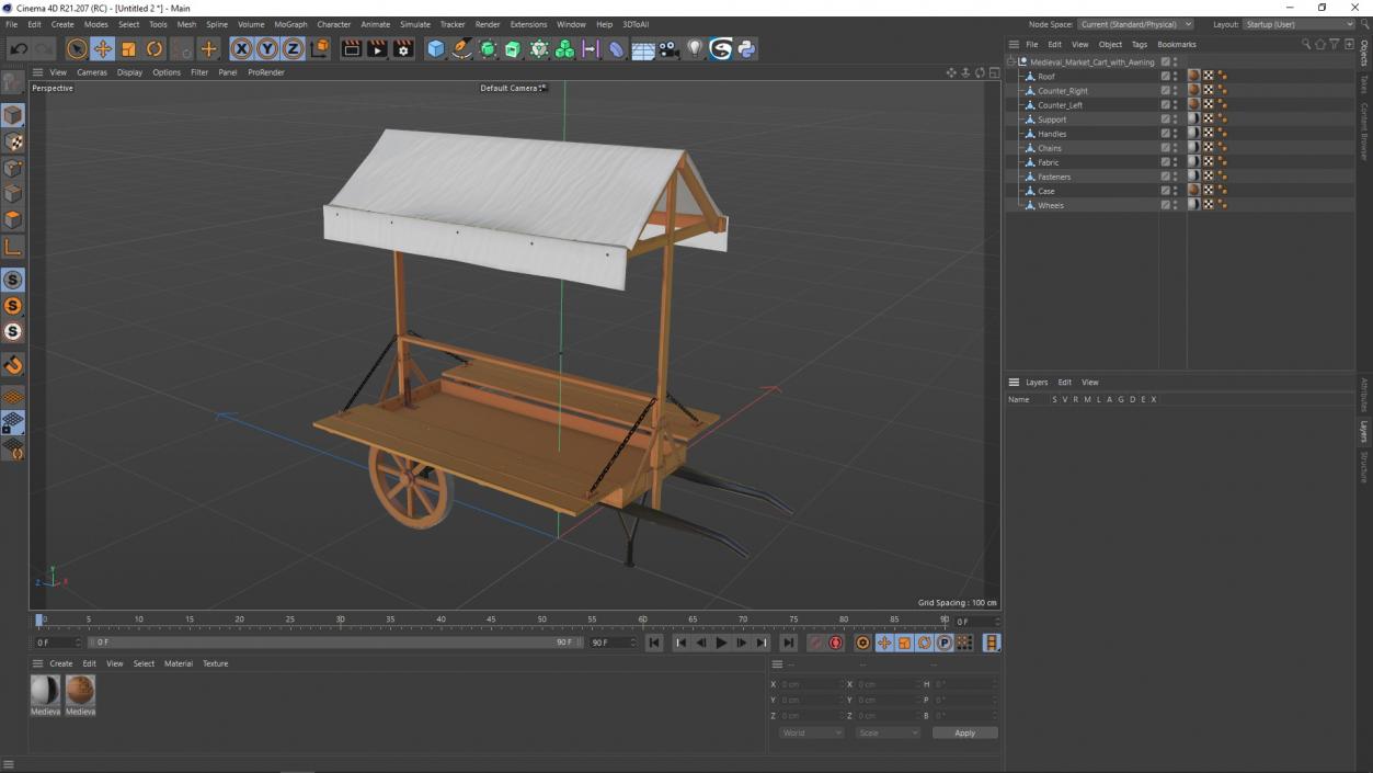 Medieval Market Cart with Awning 2 3D model