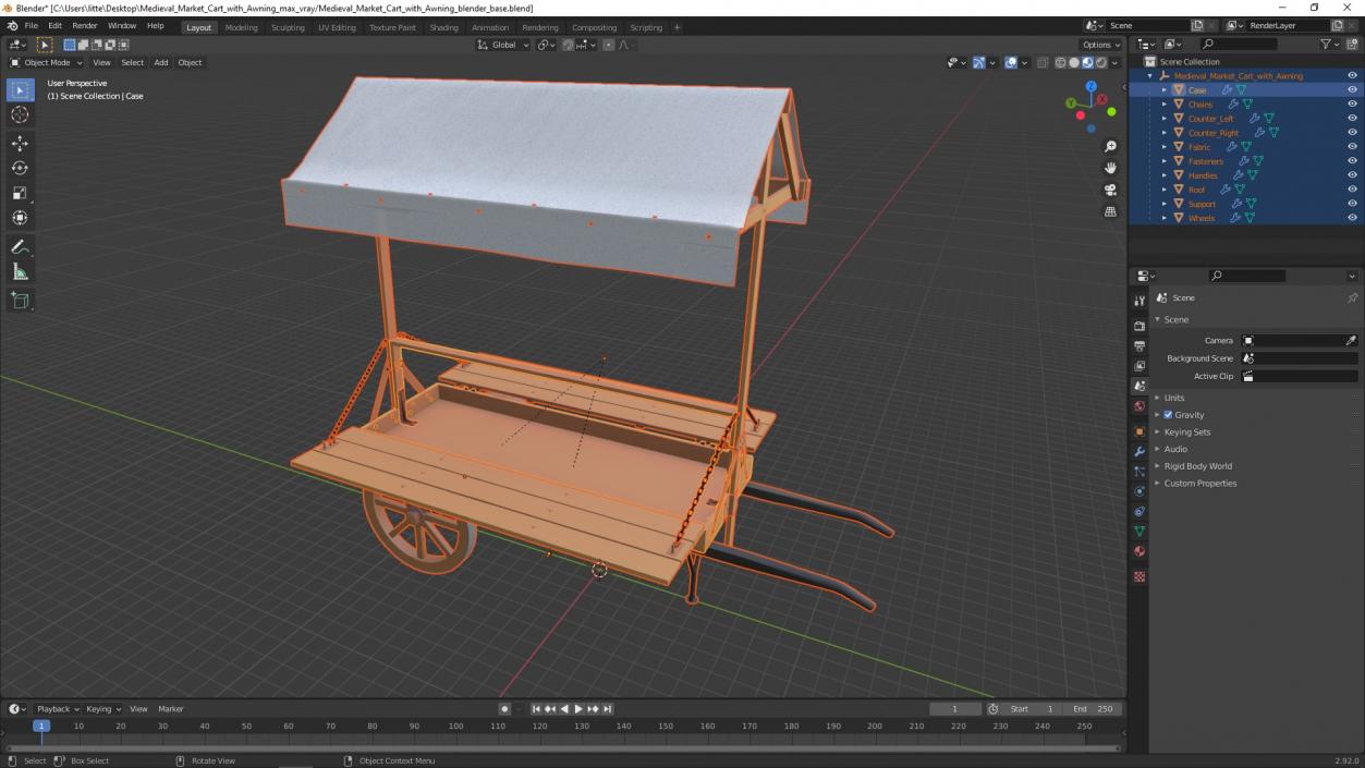 Medieval Market Cart with Awning 2 3D model