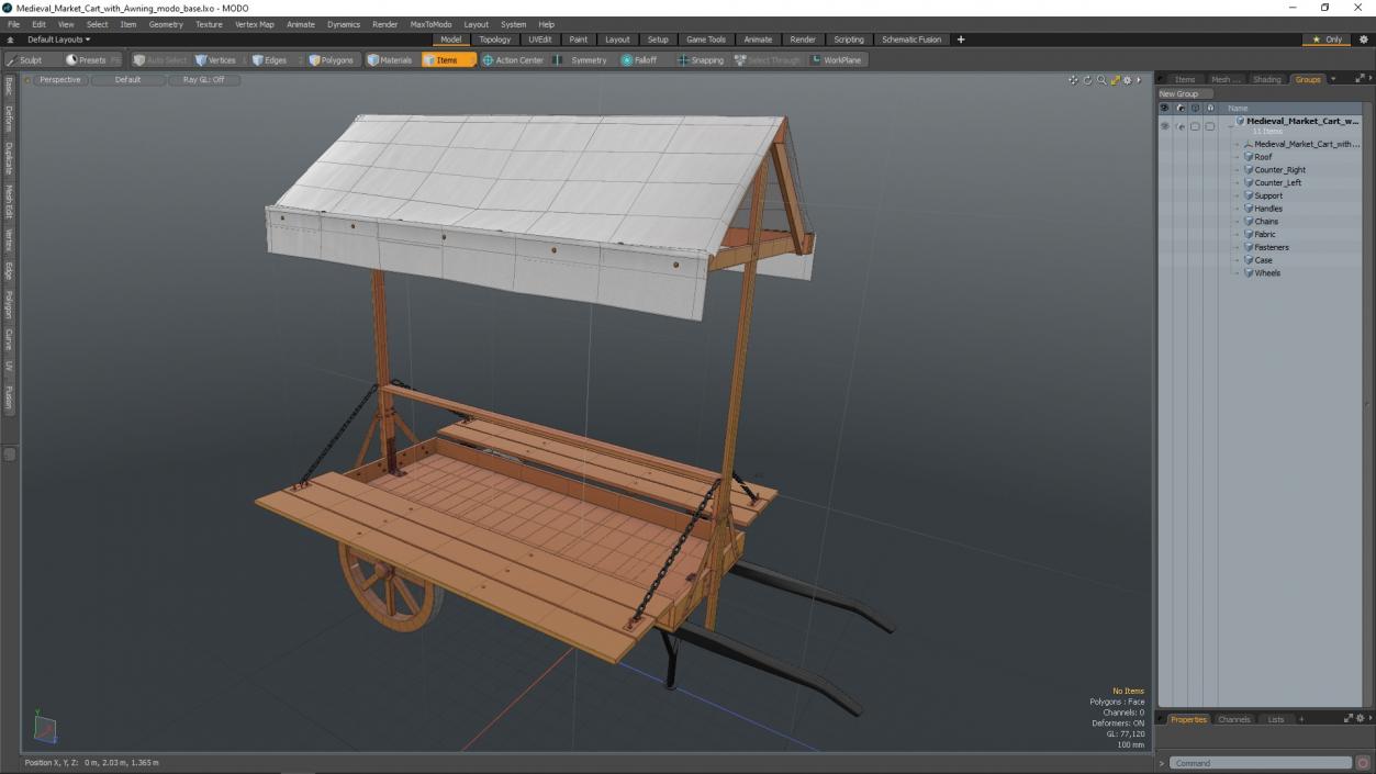 Medieval Market Cart with Awning 2 3D model