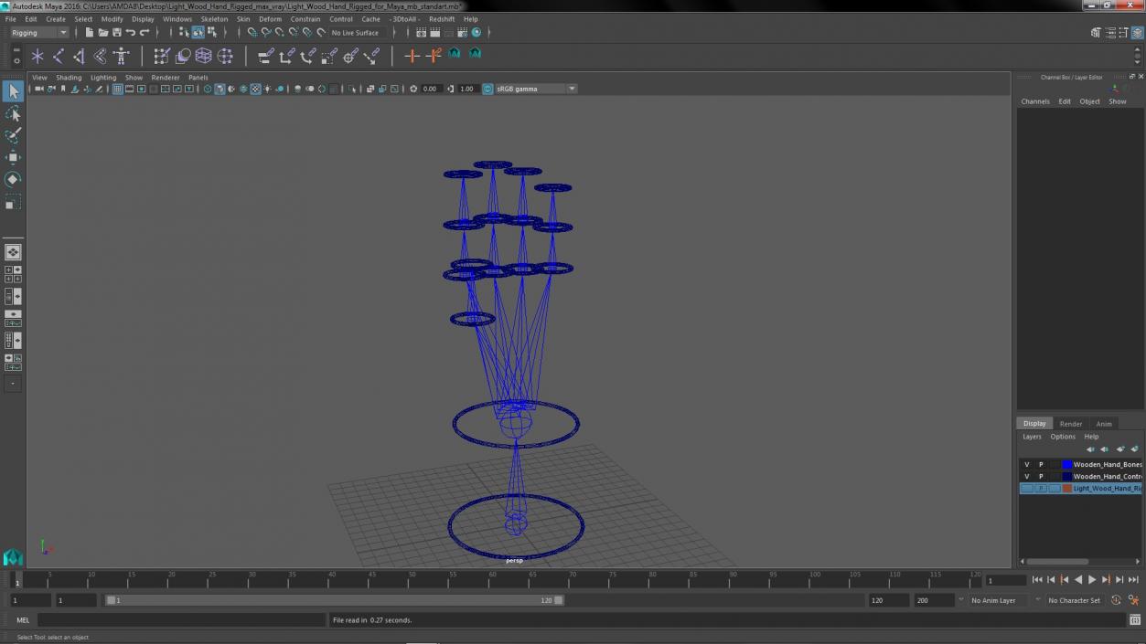 3D Light Wood Hand Rigged for Maya