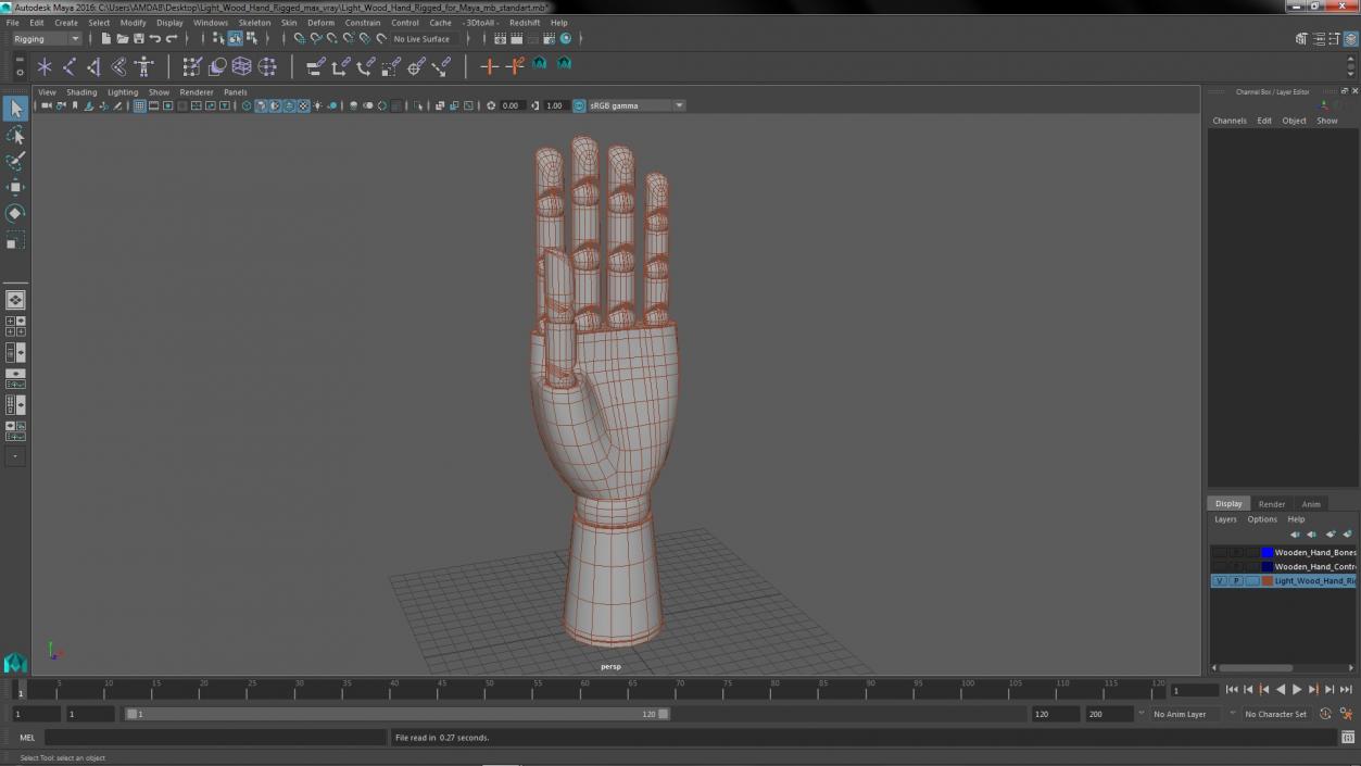 3D Light Wood Hand Rigged for Maya