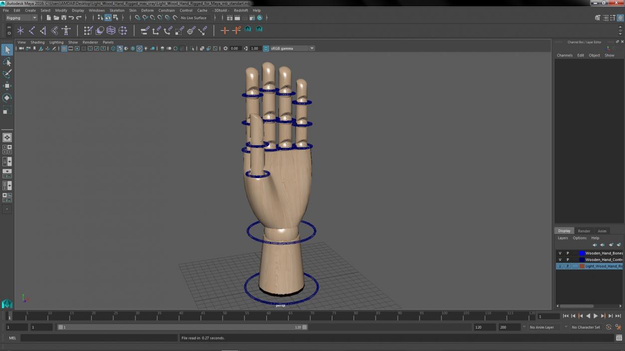 3D Light Wood Hand Rigged for Maya