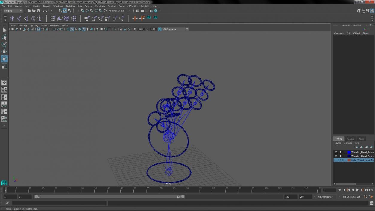 3D Light Wood Hand Rigged for Maya