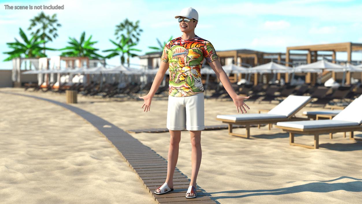 Asian Man Summer Outfits Smiling Pose 3D