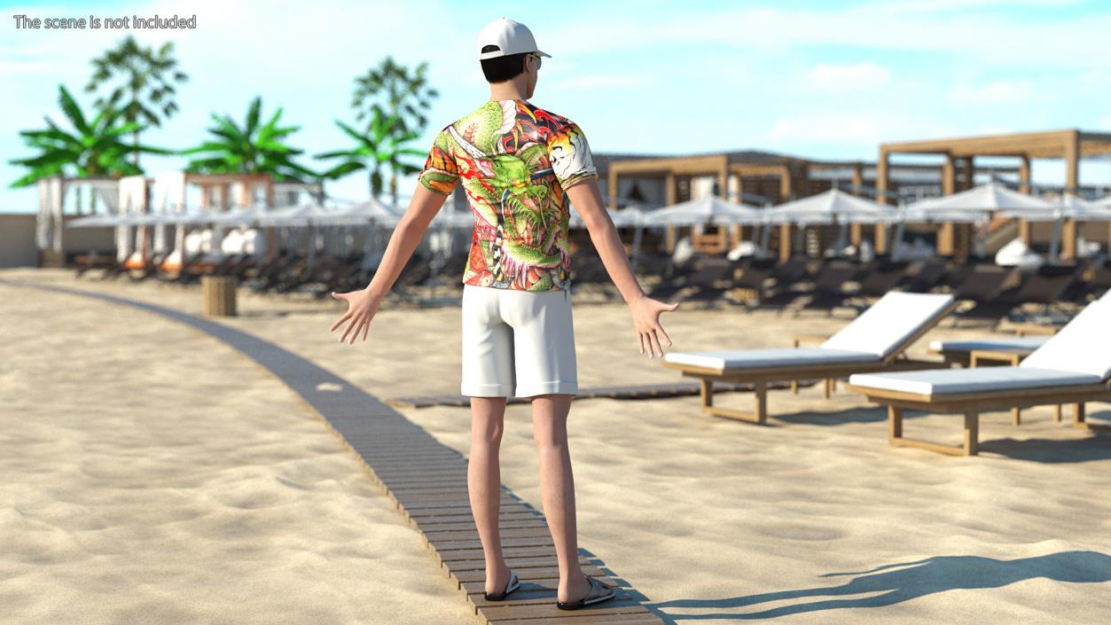 Asian Man Summer Outfits Smiling Pose 3D